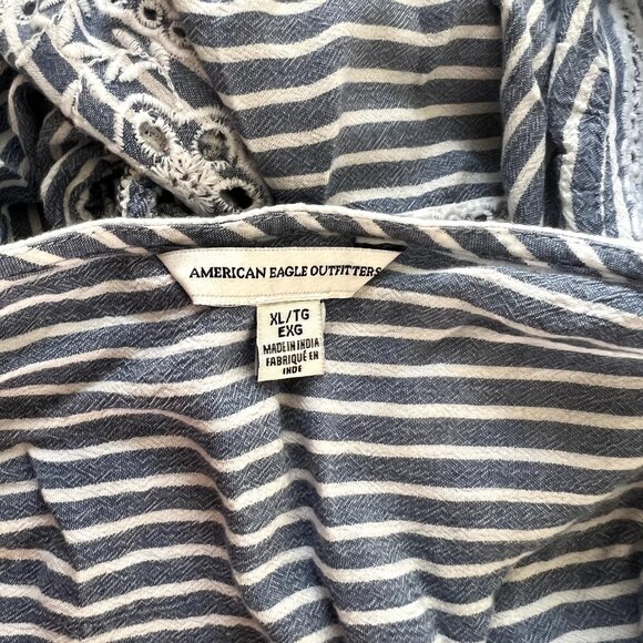 American Eagle Outfitters XL Striped & Lace Ruffle Crop Top Viscose & Polyester - Picture 4 of 7